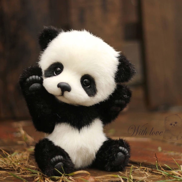 Panda di peluche realistico fatto a mano: animale di peluche da collezione in pelliccia sintetica