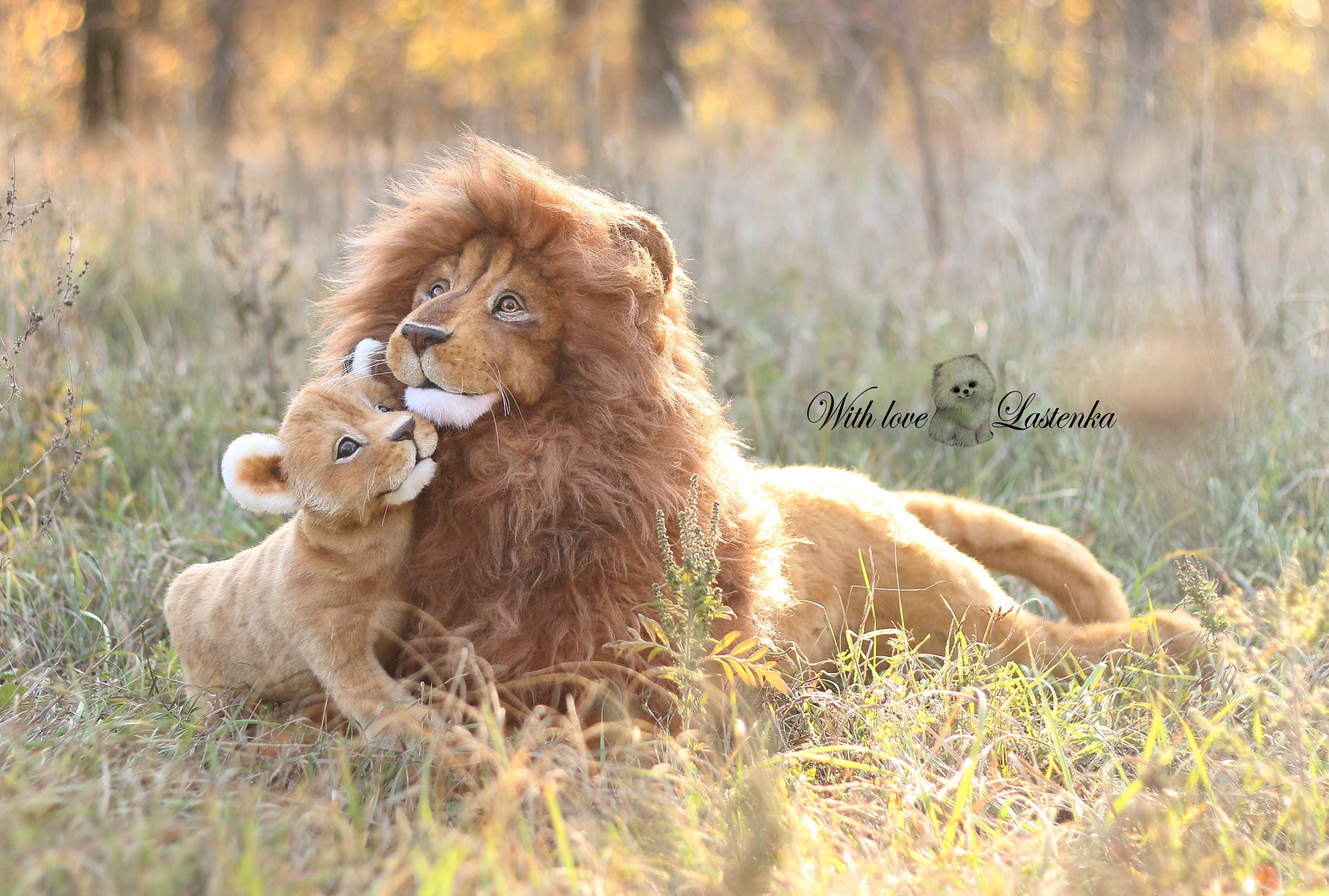Grand Lion Realiste Et Lionceau Etsy