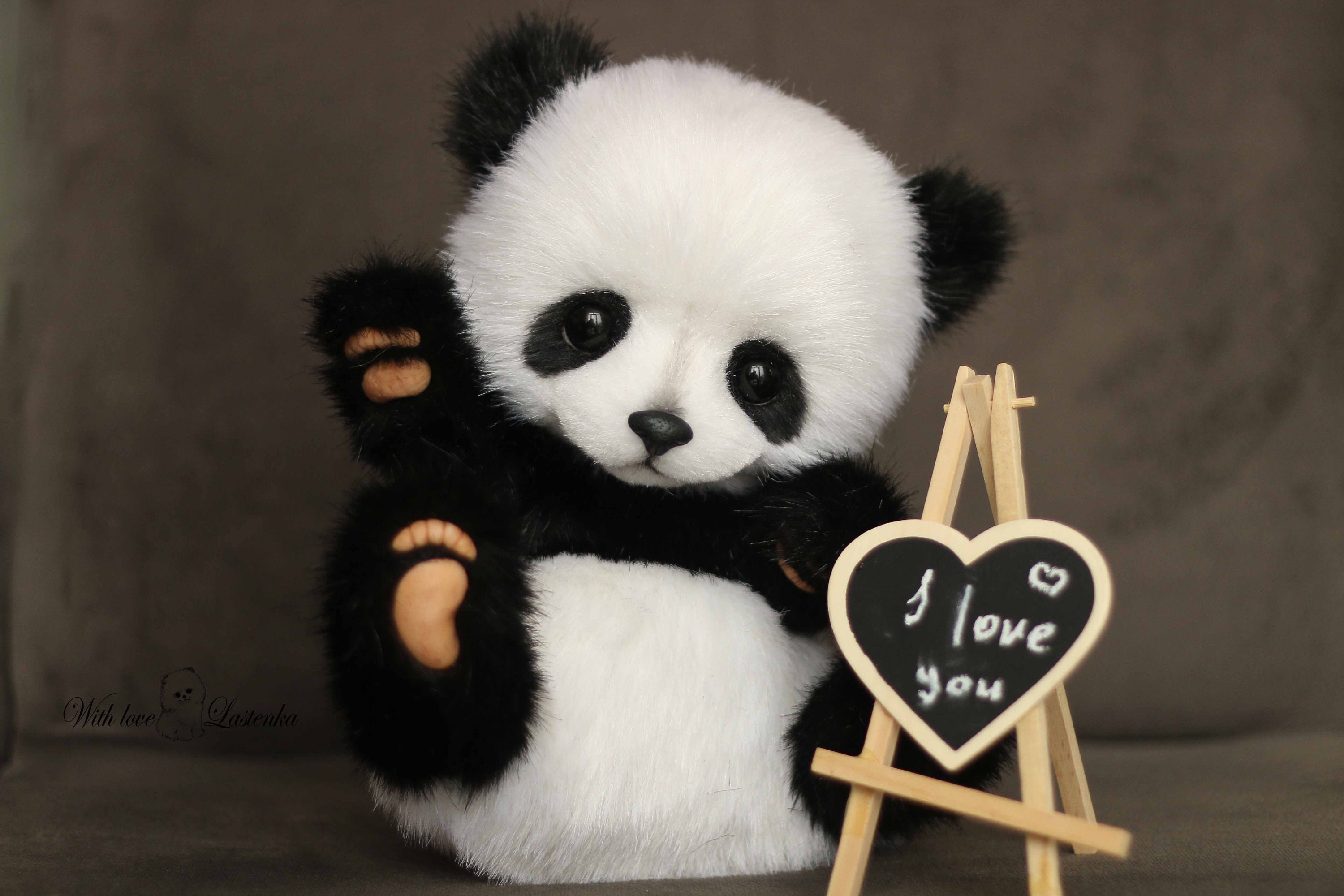 Panda Bear Cupid Handmade Plush Collectible Artist Stuffed