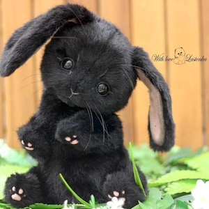 Artist Teddy Bunny Plush: Black Collectible Stuffed Rabbit