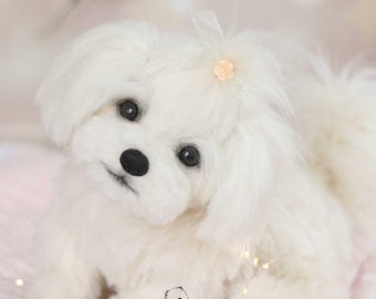 リアルなマルチーズの子犬のぬいぐるみ：ソフトスカルプチャーペット