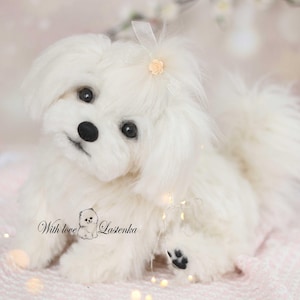 Maltese puppy Kira. stuffed art realistic plush toy. Pet Replica, Pet Portrait, Soft Sculpture, OOAK Toys (made to order)