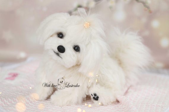 リアルなマルチーズの子犬のぬいぐるみ：ソフトスカルプチャーペット