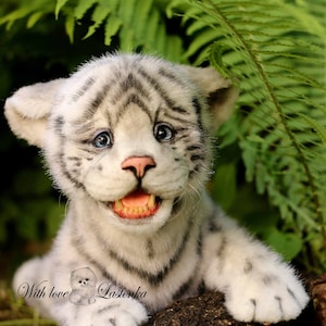 OOAK Handmade White Tiger Cub Art Doll: Realistic Collectible Toy