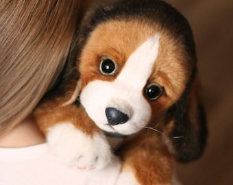 リアルなビーグル犬の子犬：一点ものの手作りぬいぐるみ犬、コレクター