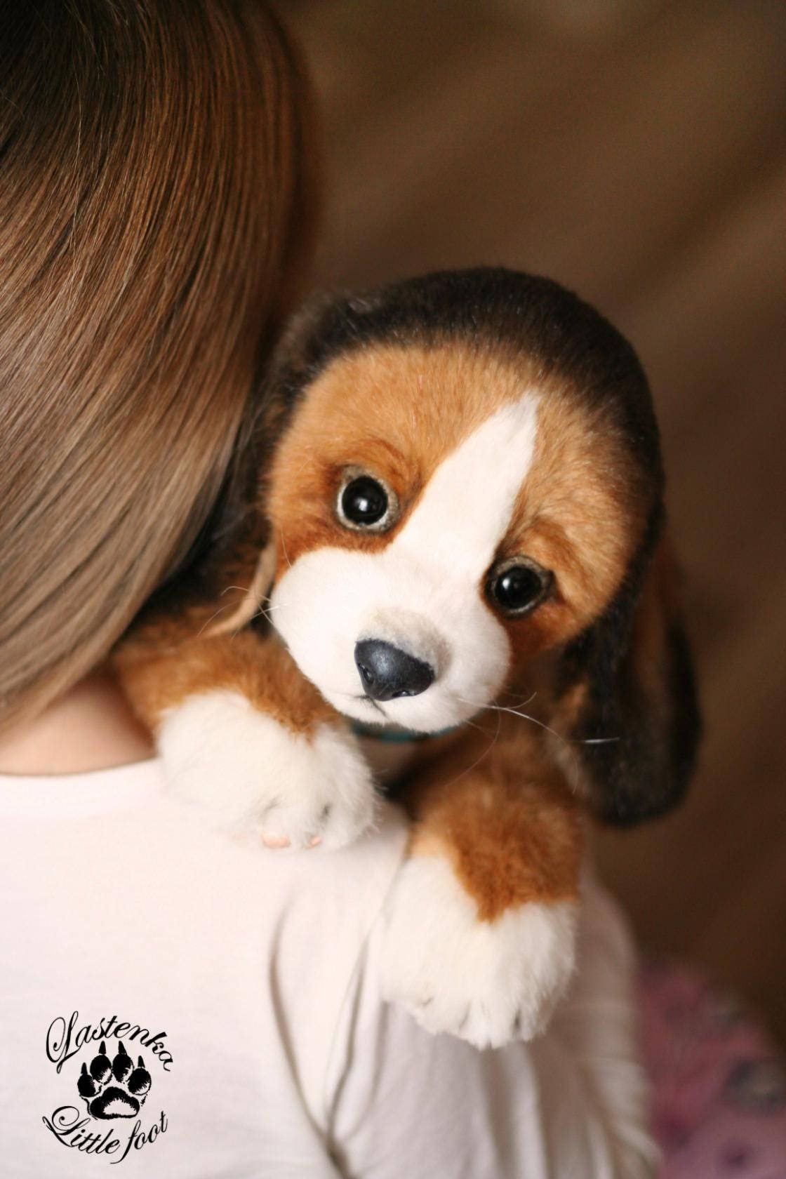 リアルなビーグル犬の子犬：OOAKハンドメイドぬいぐるみ、コレクター
