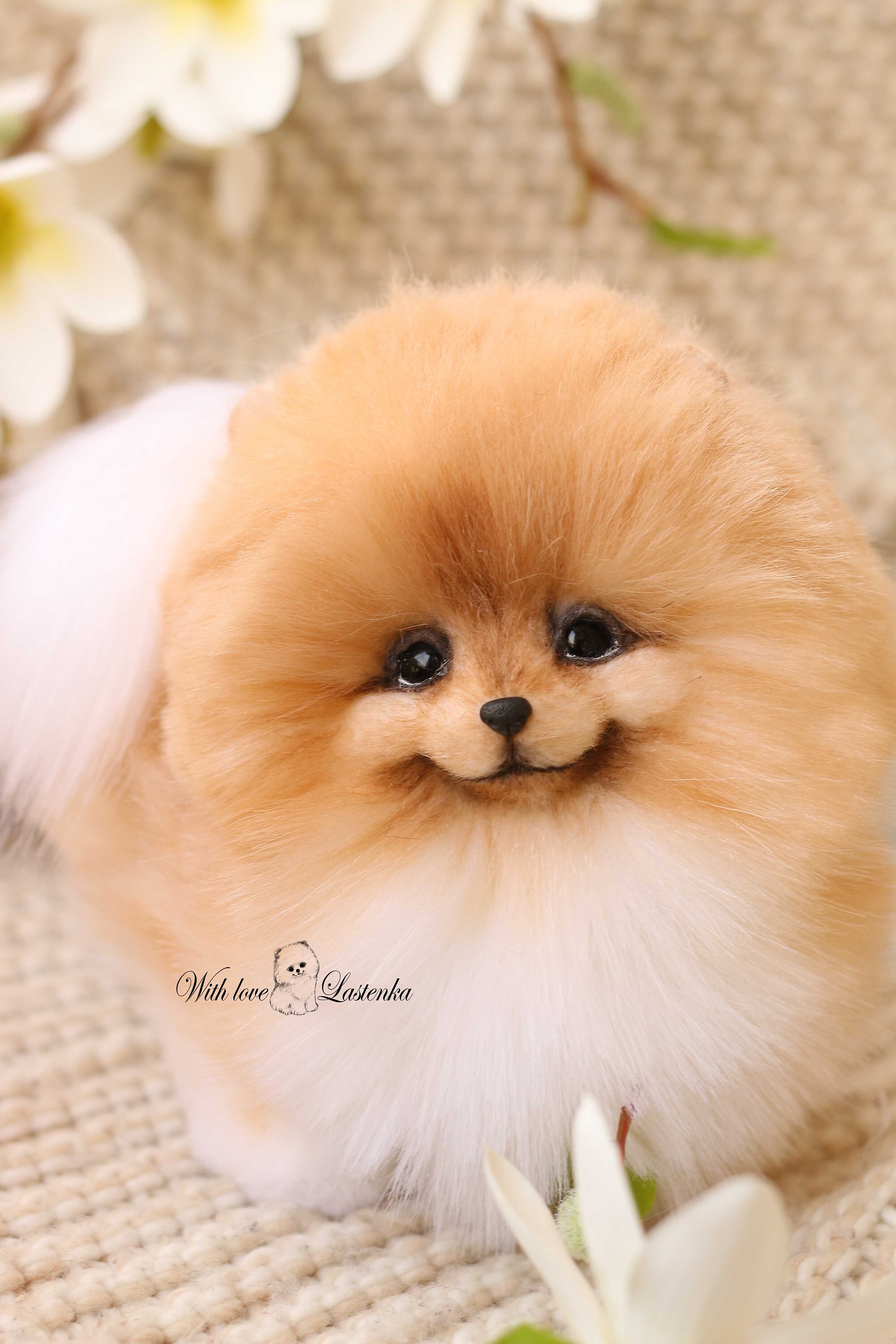 ポメラニアン・スピッツの子犬：リアルなぬいぐるみ犬、OOAK