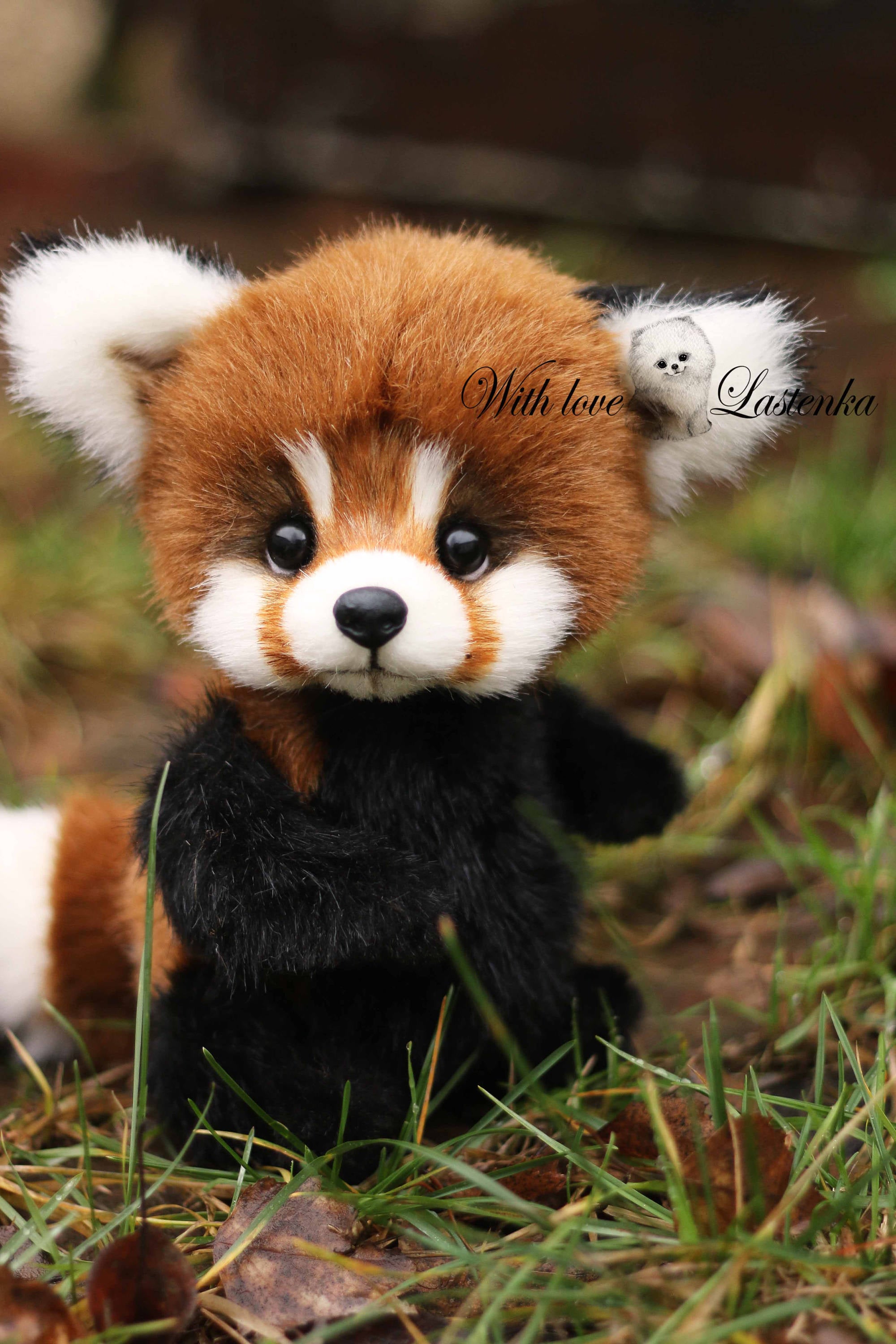 リアルなスタッフ付きレッサーパンダのおもちゃ OOAK コレクター向け