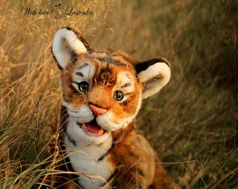 Handmade Realistic Tiger Cub Art Doll: Collectible Stuffed Animal