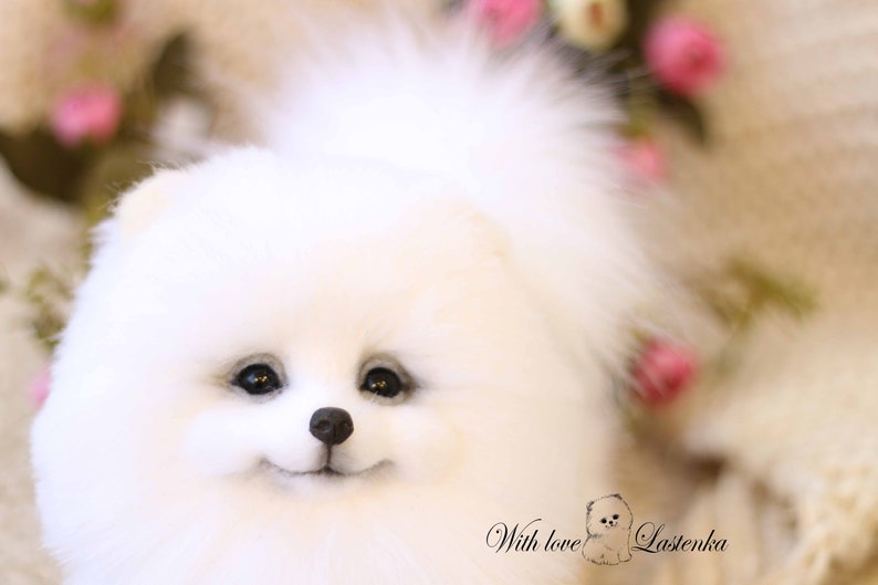 made to order Artist Stuffed dog collectible toy OOAK Spitz. Puppy Pomeranian Eva