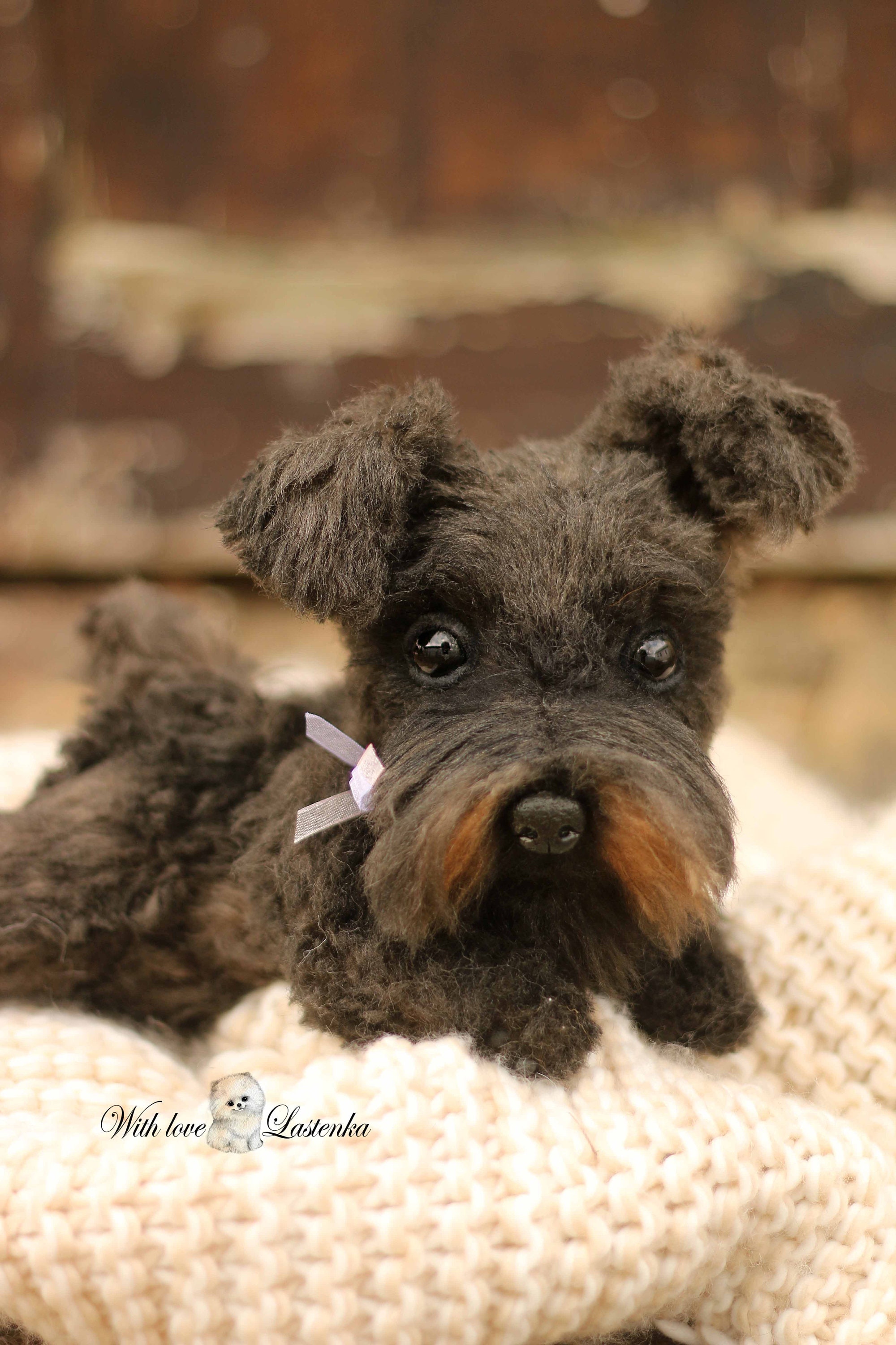 手作りシュナウザーの子犬のぬいぐるみ：OOAKコレクタブルテディドッグ