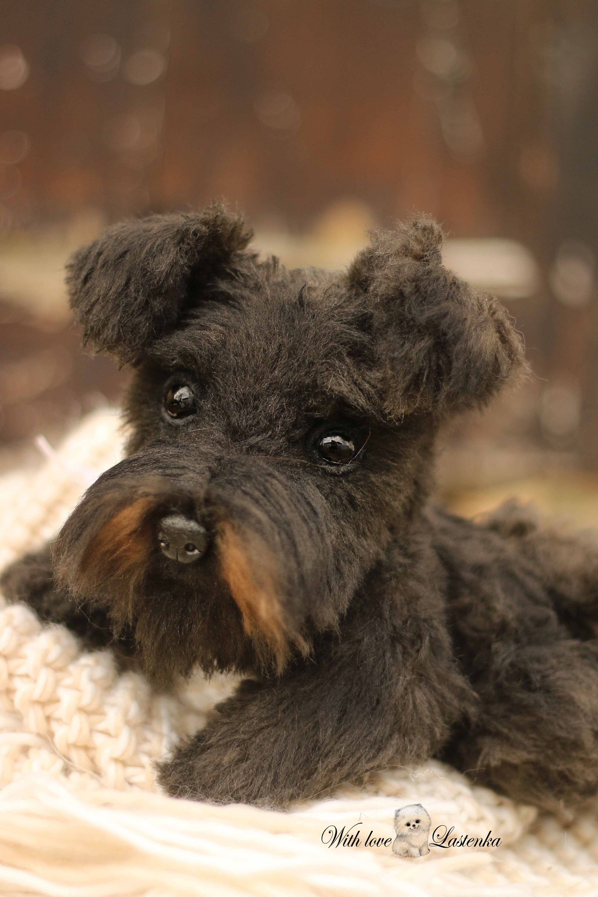 手作りシュナウザーの子犬のぬいぐるみ：OOAKコレクタブルテディドッグ