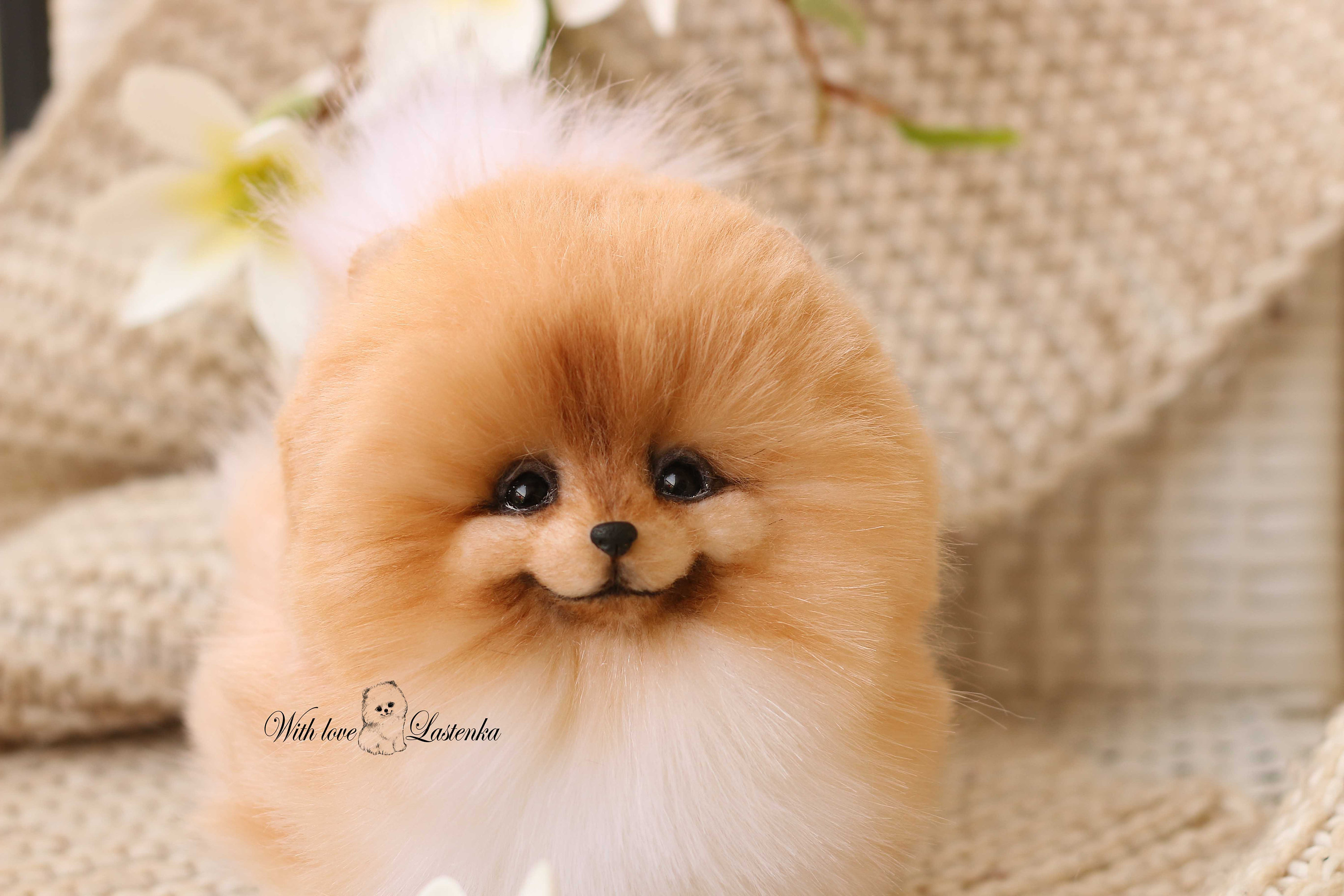 ポメラニアン・スピッツの子犬：リアルなぬいぐるみ犬、OOAK