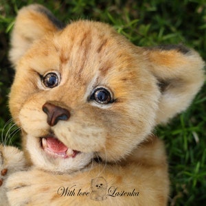 OOAK Handmade Lion Cub Art Doll: Realistic Collectible Stuffed Animal