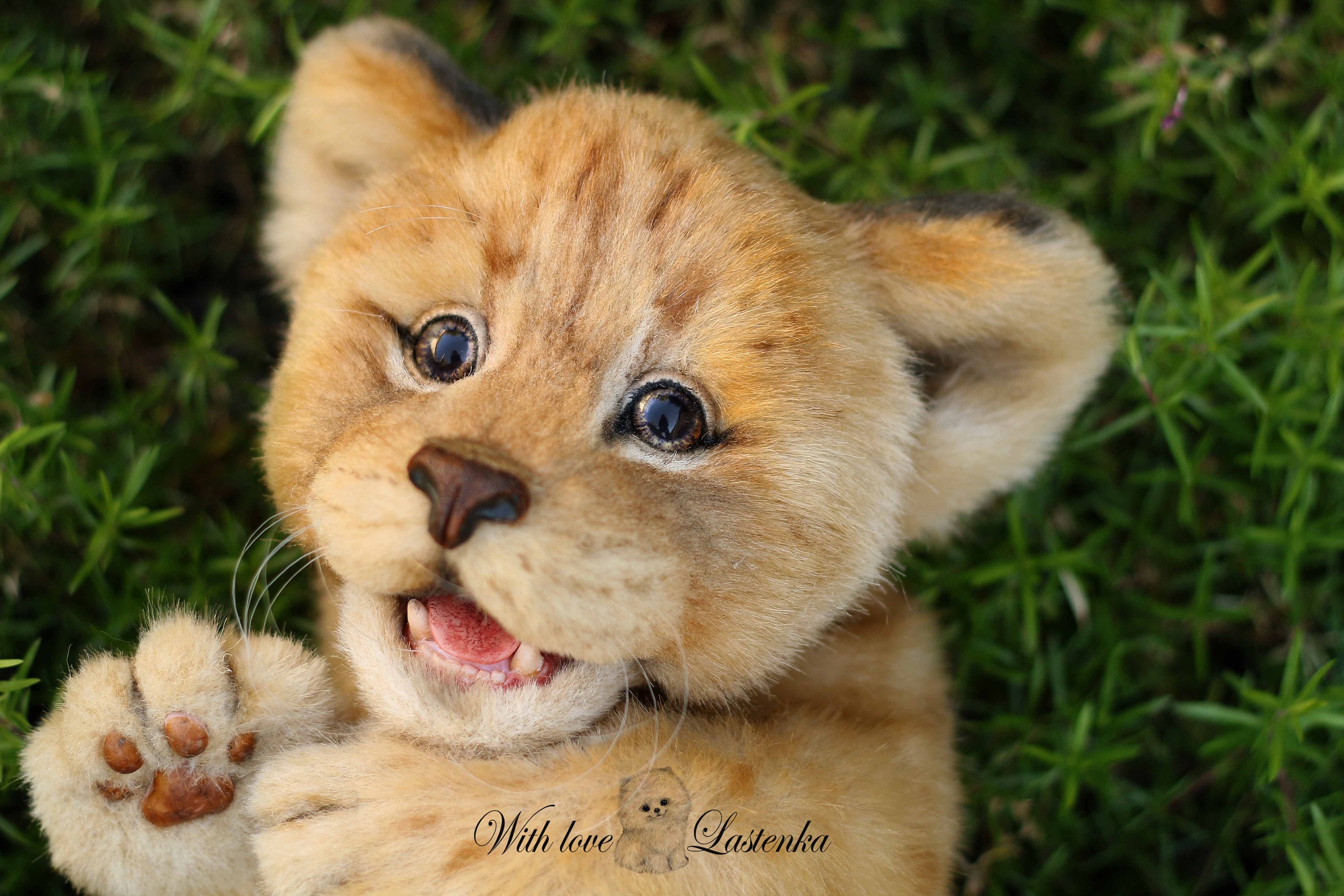 OOAKハンドメイドライオンの子アートドール：リアルなコレクター向け