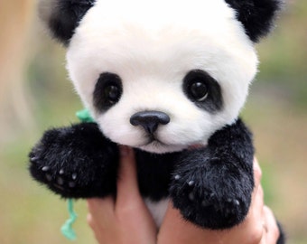 Panda Akiko cub artist stuffed teddy bear handmade plush collectible OOAK toy artdoll cute panda cub realistic teddy bear (made to order)