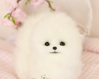 OOAK ポメラニアンぬいぐるみ：コレクター向けスピッツ子犬の