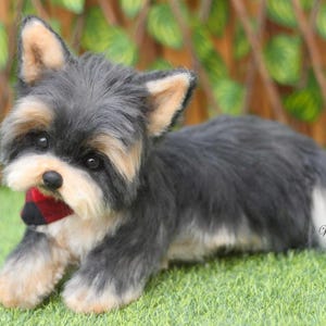 Realistic Yorkie Art Doll. Handmade toy Yorkshire Terrier Collectible stuffed toy