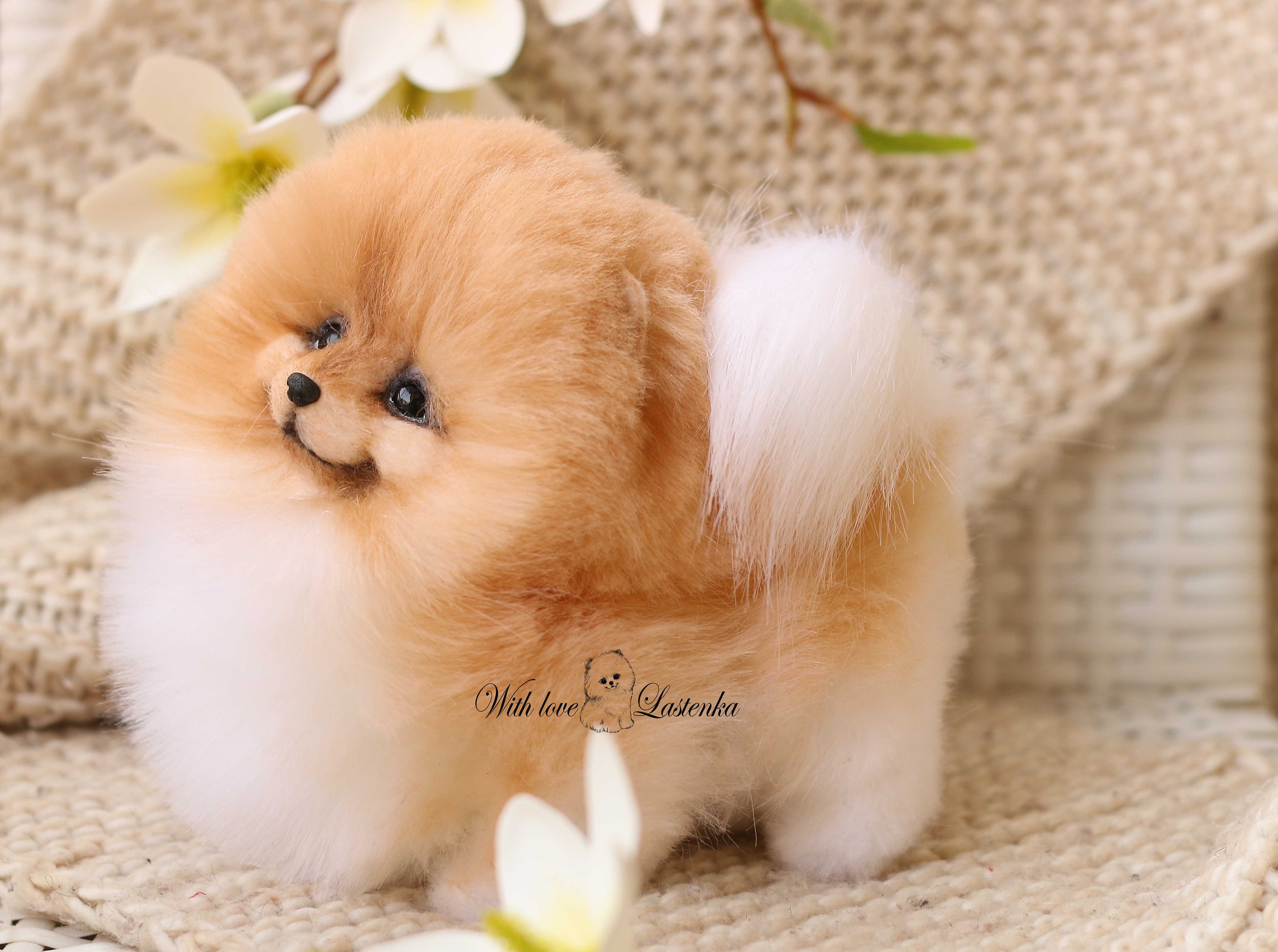 ポメラニアン・スピッツの子犬：リアルなぬいぐるみ犬、OOAK