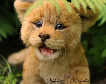 OOAKハンドメイドライオンの子アートドール：リアルなコレクター向け