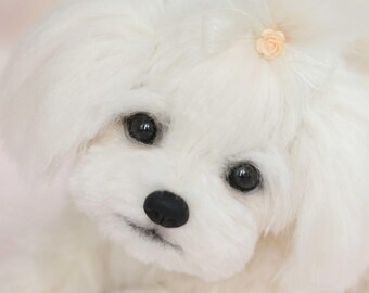 リアルなマルチーズの子犬のぬいぐるみ：ソフトスカルプチャーペット
