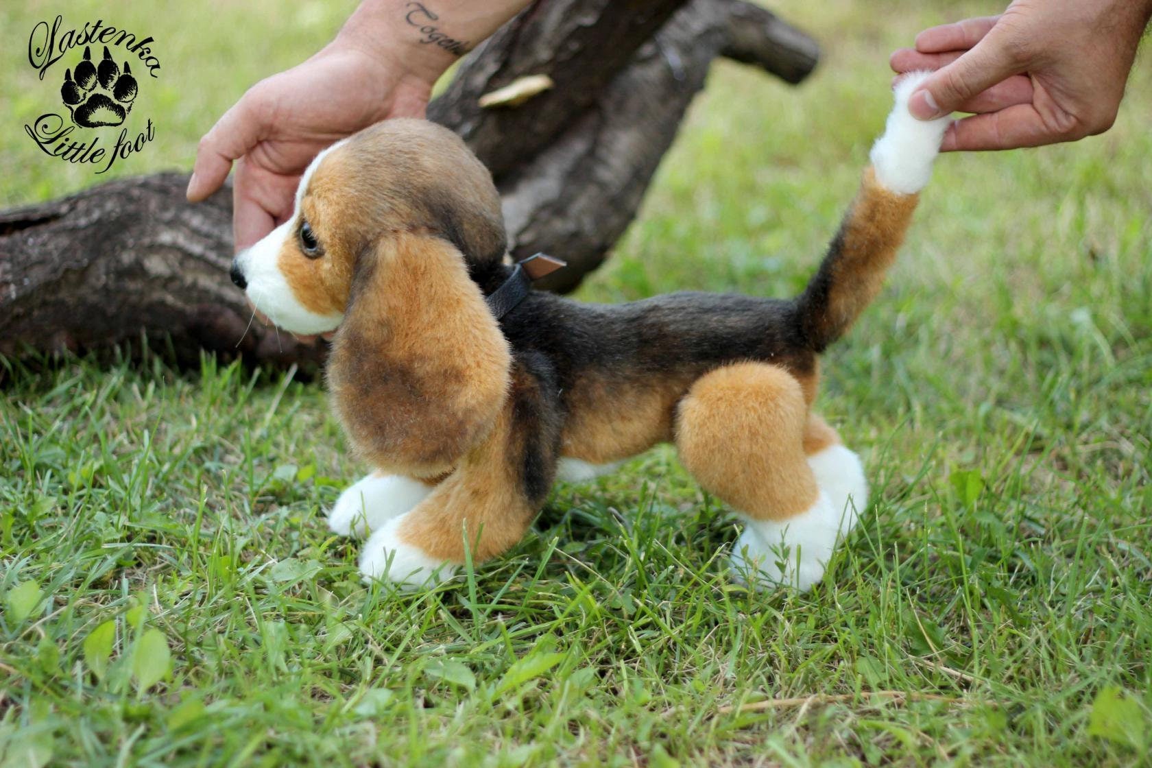 リアルなビーグル犬の子犬：OOAKハンドメイドぬいぐるみ、コレクター
