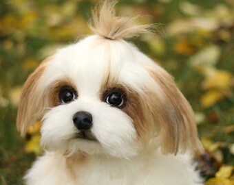 手作りシーズーぬいぐるみ：リアルなコレクター向けテディ犬の肖像画