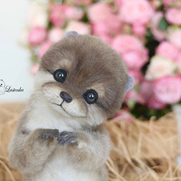 Otter baby Moo stuffed toy. Handmade plush collectible  OOAK teddy bear (made to order)