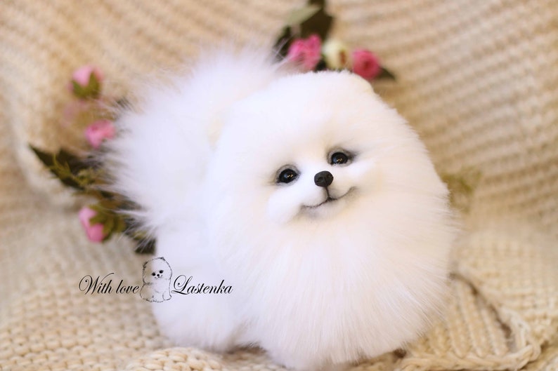 made to order Artist Stuffed dog collectible toy OOAK Spitz. Puppy Pomeranian Eva