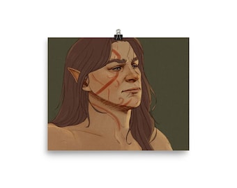Impressão de arte de fã de Halsin para Baldur's Gate 3 | Impressão digital de retrato de Halsin com cabelo longo e solto