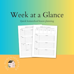 Homeschool planning page, week at a glance, planner pdf, homeschool lesson planner, printable