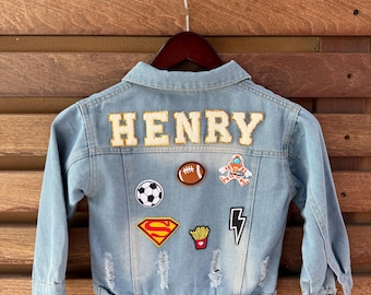 Personalized Kids Denim Jacket – Custom Name Patches, Birthday Gift
