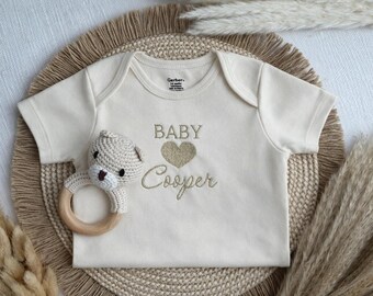 Embroidered Custom Name Baby Bodysuit, Personalized Onesie, Neutral Baby Shower Gift