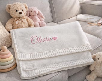 Embroidered Organic Cotton Baby Blanket, Personalized Name