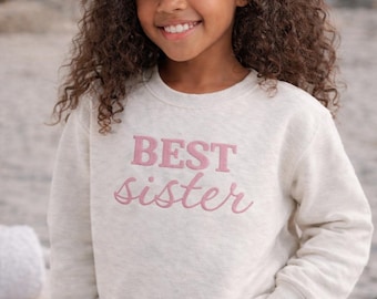Embroidered Sister Toddler Sweatshirt, Natural Crewneck, Big Sis Gift