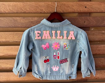 Personalized Kids Denim Jacket – Custom Name & Patches, Birthday Gift