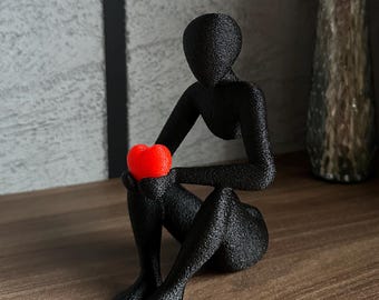 Escultura moderna de niña con corazón – Figura de 15 cm, mujer abstracta con corazón – Regalo de decoración minimalista, impresión 3D, varios colores