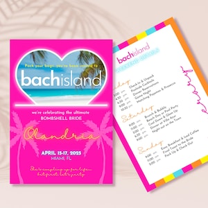 Sjabloon vrijgezellenfeest vrijgezellenfeest Bach Island – bewerkbare canva-uitnodiging | Tropisch neon vrijgezellenweekend | Bewerkbare digitale download