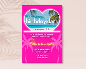 Tropical Neon Birthday Invitation – Editable Canva Template (Digital Download)