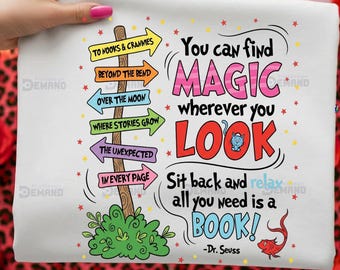 Dr. Seuss Magic Reading PNG, Teacher Shirt Design, Cat in Hat (Digital Download)