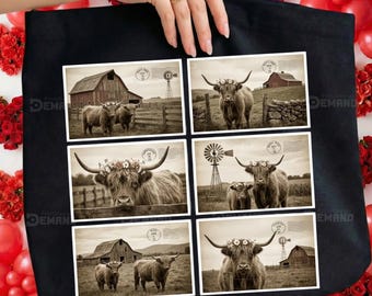 Highland Cow PNG | Farmhouse Barn, Floral Wreath Calf Design (Digital Download)