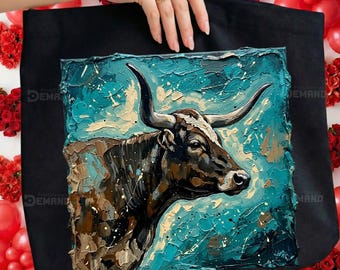 Brushstroke Longhorn Cow PNG | Western Cowboy Graphic (Sublimation Download)