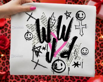 Distressed WWJD PNG, Vintage Christian Bible Verse Sublimation (Digital Download)