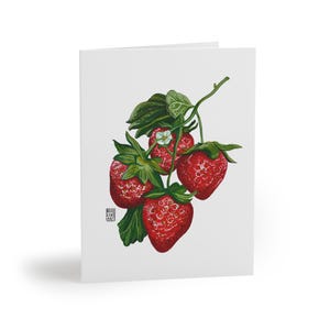 Set wenskaarten aardbei, kaartcollectie vers fruit, verjaardagskaarten, bedankkaarten, uitnodigingen, vintage aardbeienkunst