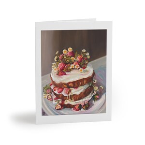 Cartões de felicitações elegantes com bolo floral - 8, 16, 24 unidades, cartões de aniversário, arte para bolo de aniversário, convites, amantes da arte, decoração de festas, notas de agradecimento