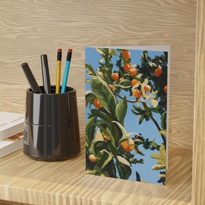 Orangenbaum Grußkarten Set - 1 oder 10 Stück, Geburtstagskarten, Dankesnotizen, künstlerische Karten, Geschenk für Kunstliebhaber, Obstkunst, Natur