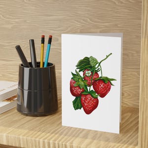 Cartes de voeux aux fraises - 1 ou 10 pièces, collection de cartes de fruits frais, cartes d'anniversaire, cartes de remerciement, faire-part, art vintage aux fraises
