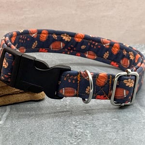 Handmade Fall Dog Collar: Pumpkins, Footballs & Leaves - Sun and Snout