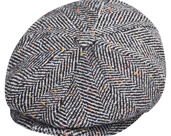 Tweed Wool Newsboy Cap - Vintage Grey Multi Fleck Flat Cap