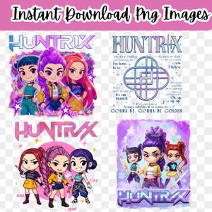4 Huntrix Girls PNG, Cute Cartoon Girl Trio Clipart, 4 High-Resolution Digital Download, Kids Party Decor, Sublimation PNG, Instant Download